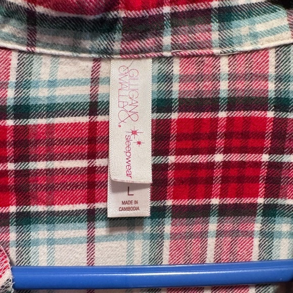 Gillian & O’Malley Red White  Plaid Flannel Pajamas Button Down Top Pants Sz L - Picture 5 of 16